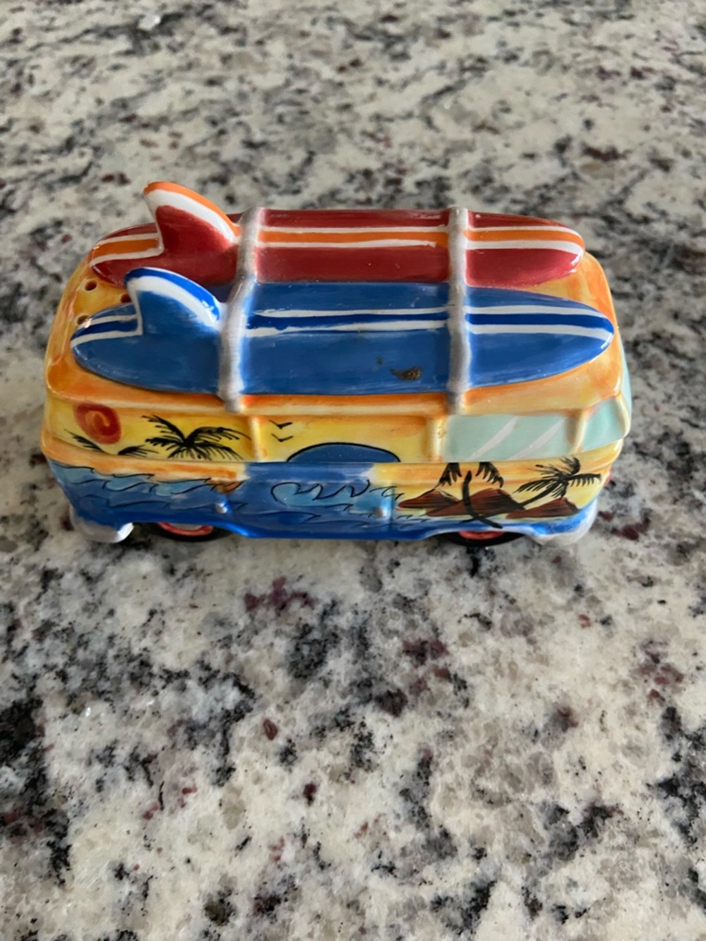 Clay Art Ceramic Surf Van Salt Pepper Shakers Bright Beach Colors